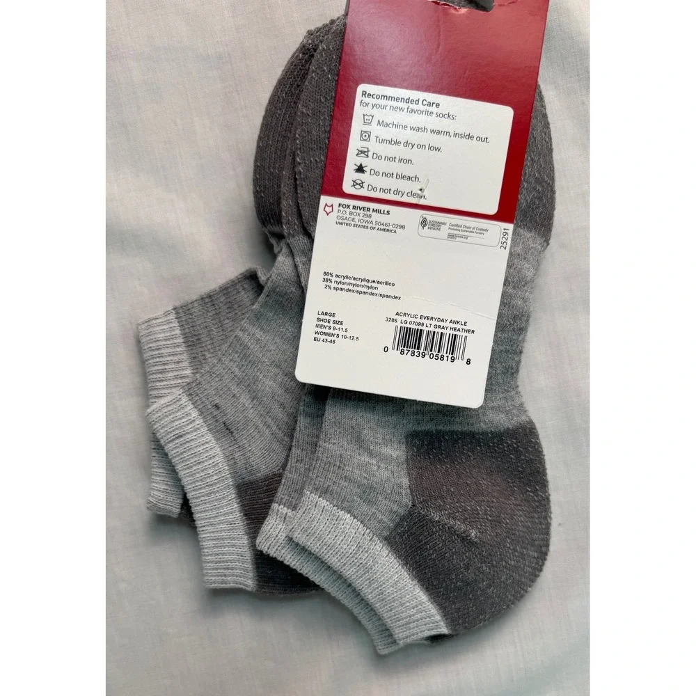 Fox River Acrylic Everyday Ankle Sock Light Gray Heather 2 pair Large Men 9-11.5